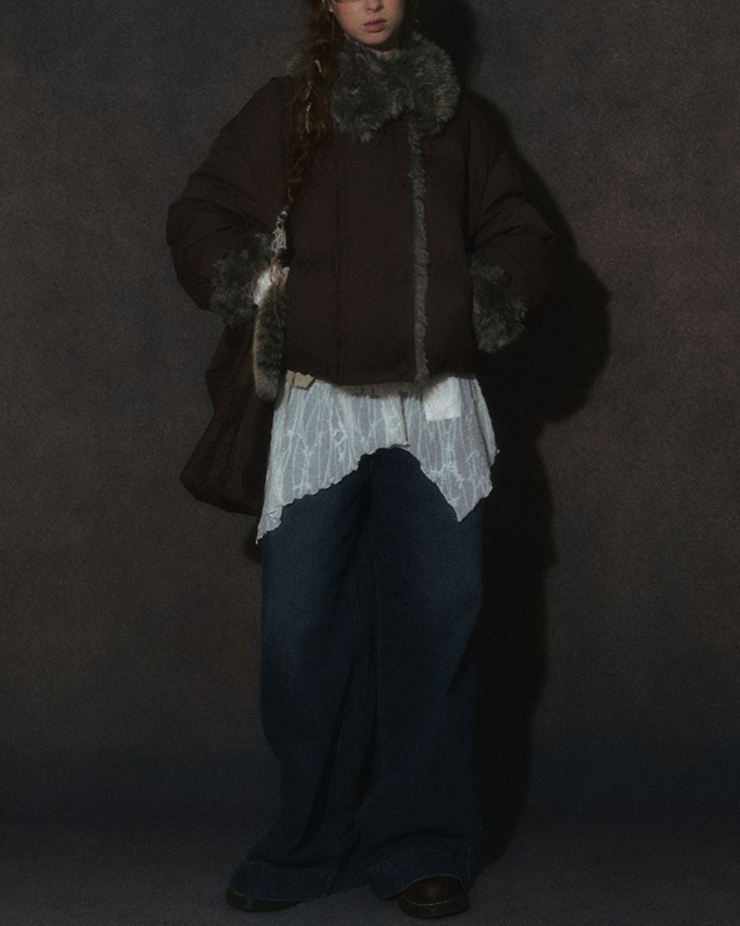 Asymmetrical Fur Short Down Jacket　JK065