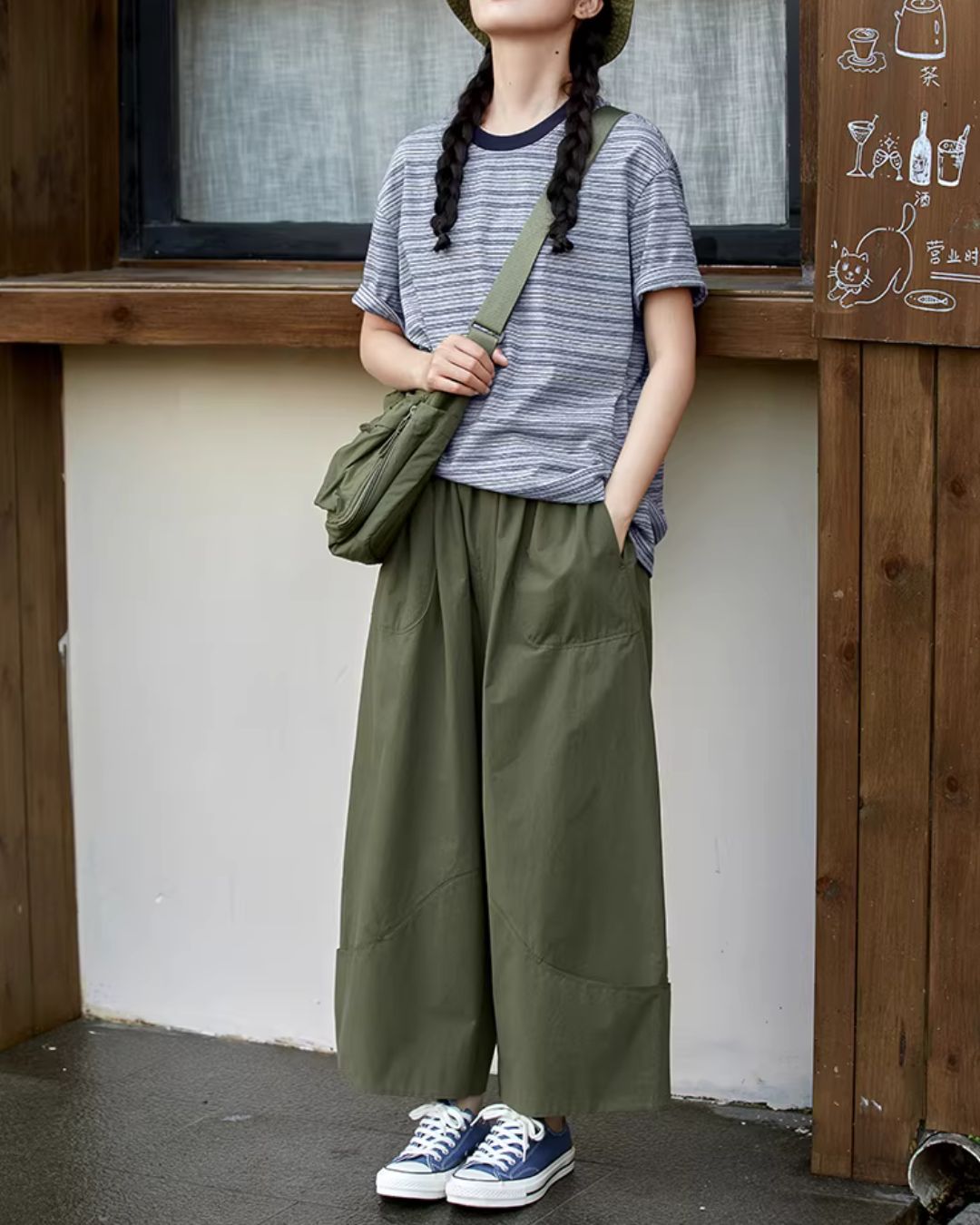 Breathable Cropped Wide Pants　PT048