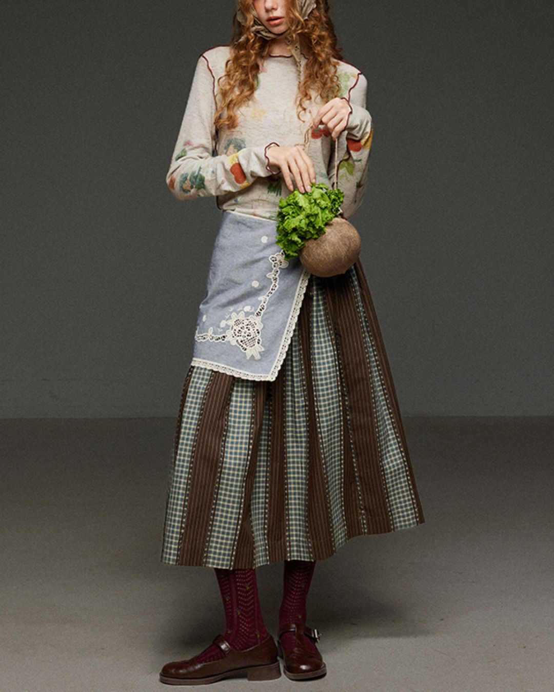 Check And Striped Contrast Color Skirt　SK007