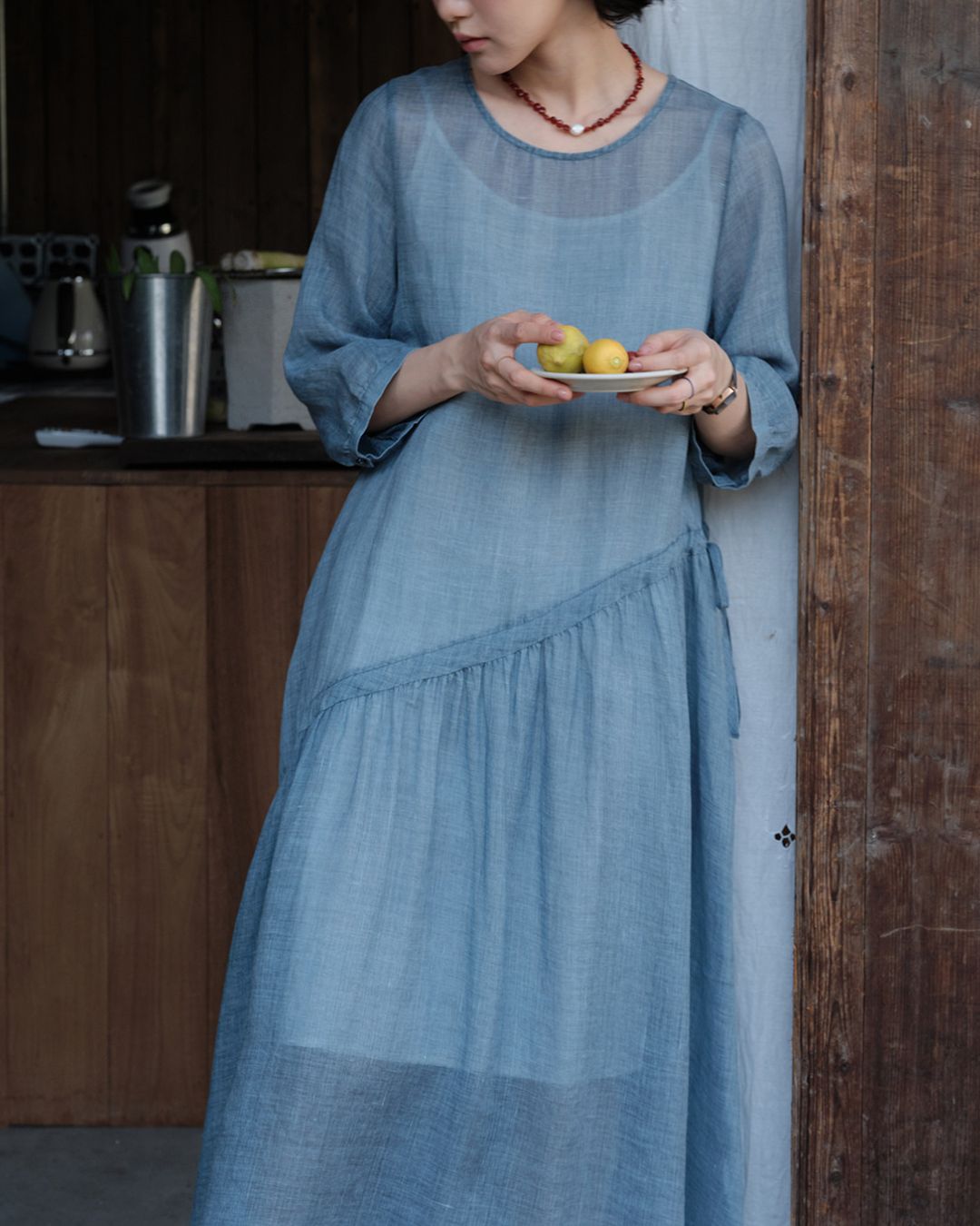Ramie Drawstring A-Line Dress　OP005