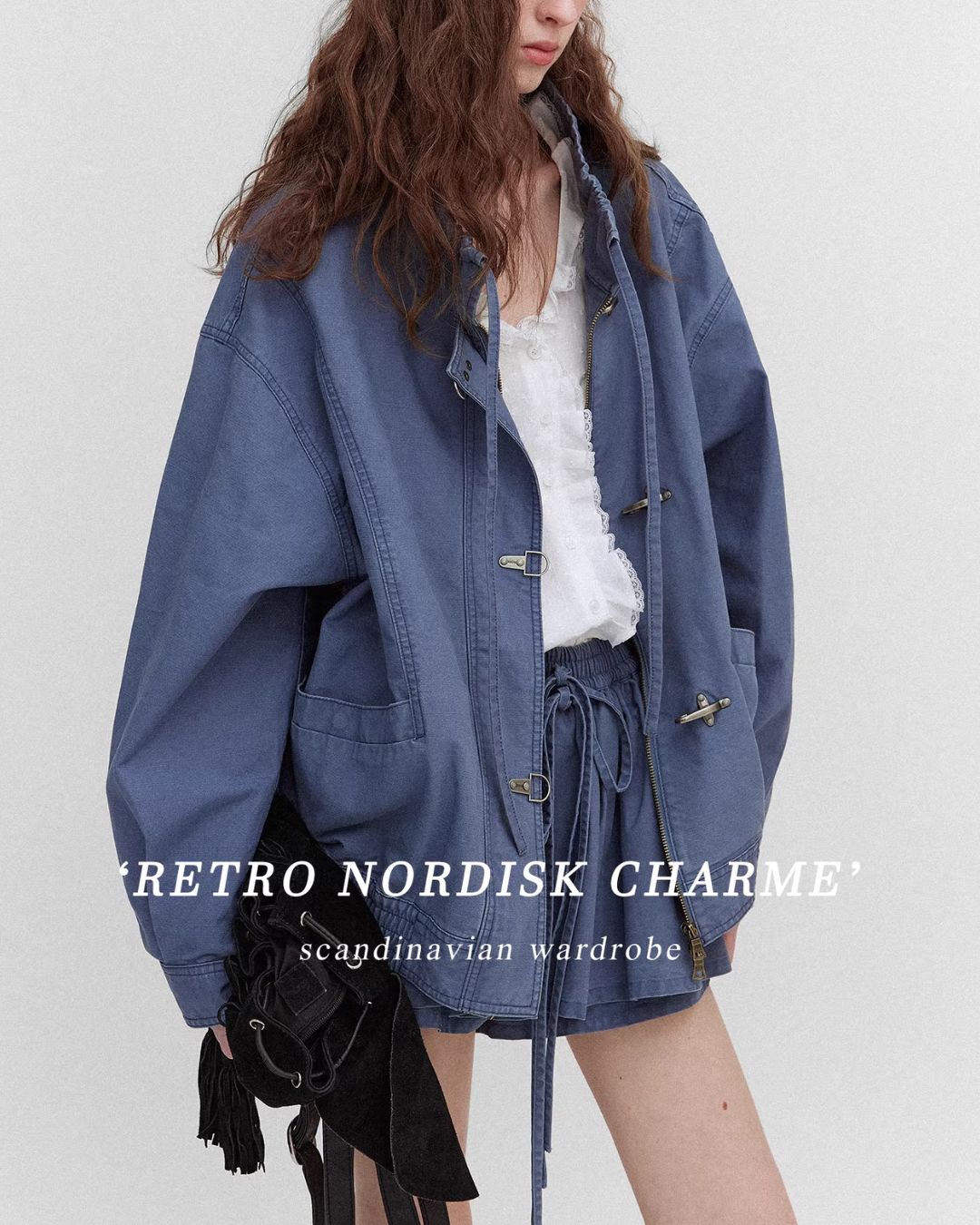 Vintage Metal Button Denim Jacket & Gathered Shorts　JK090