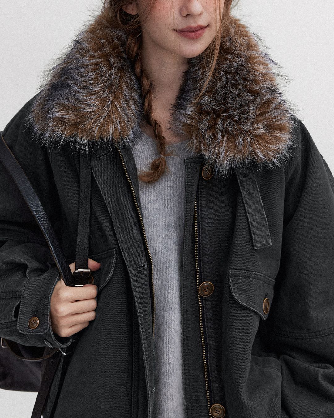 Fur Collar Padded Denim Jacket　JK058