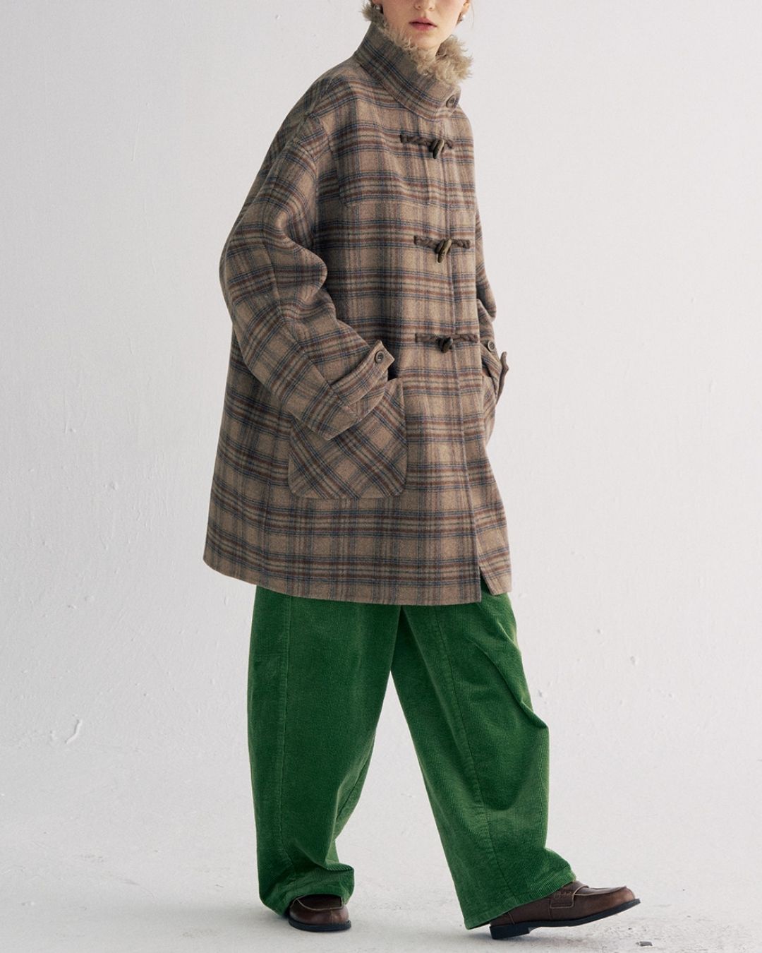 Stand Collar Duffle Check Coat　CT031