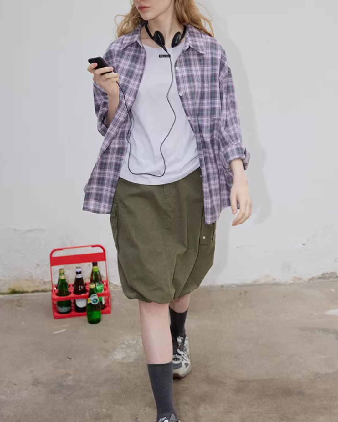 Light Purple Relaxed Check Shirt　LS069