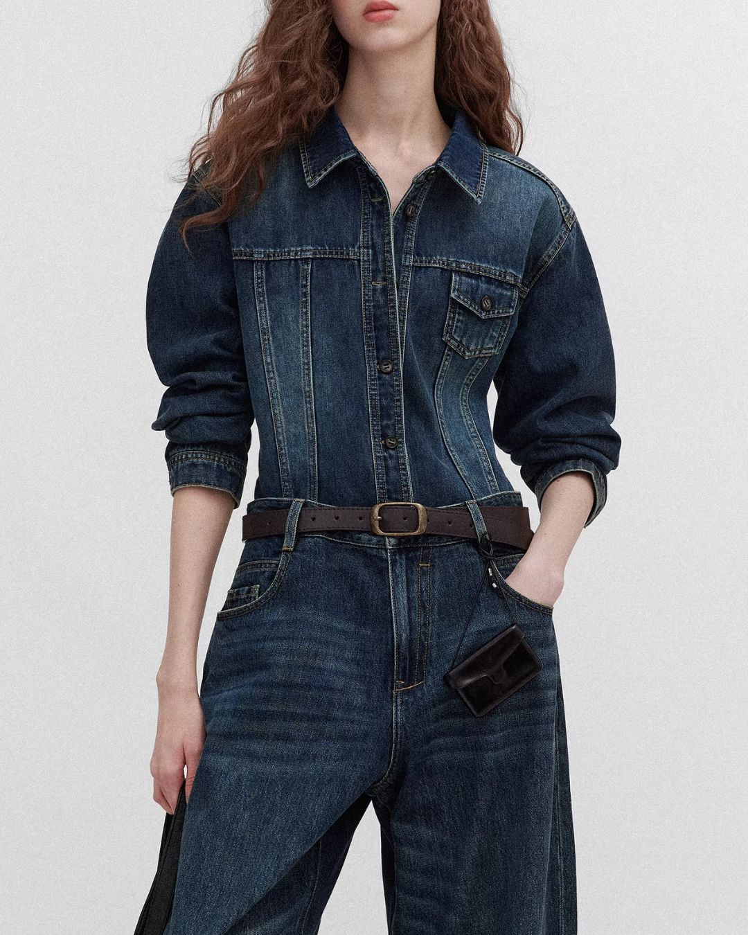 Washed Denim Shirt Jacket & Wide Denim Pants　JK091
