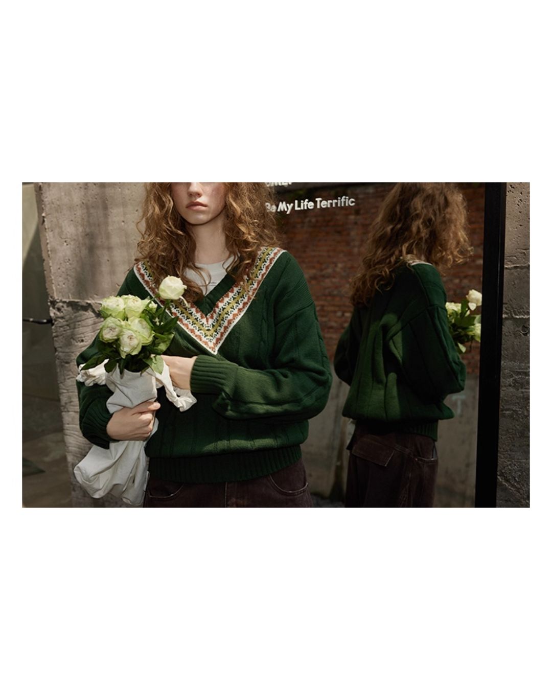 Fair Isle V-neck Sweater　KN053