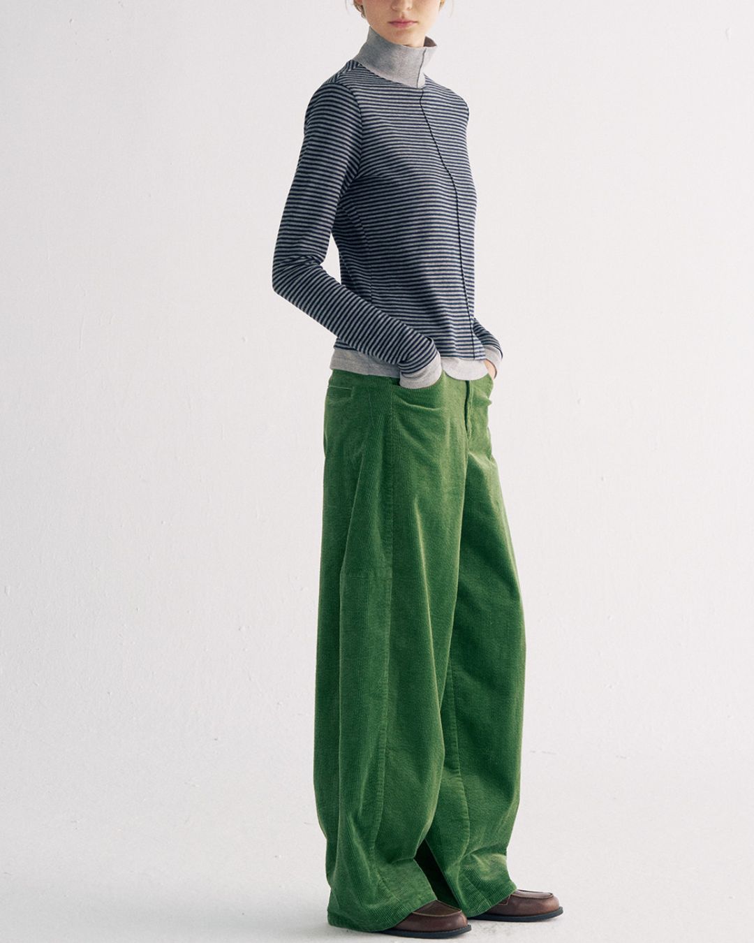 Color Block Faux Layer High Neck Knit　KN083