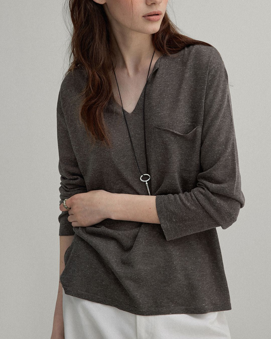 Natural Linen V-neck T-shirt　LT003