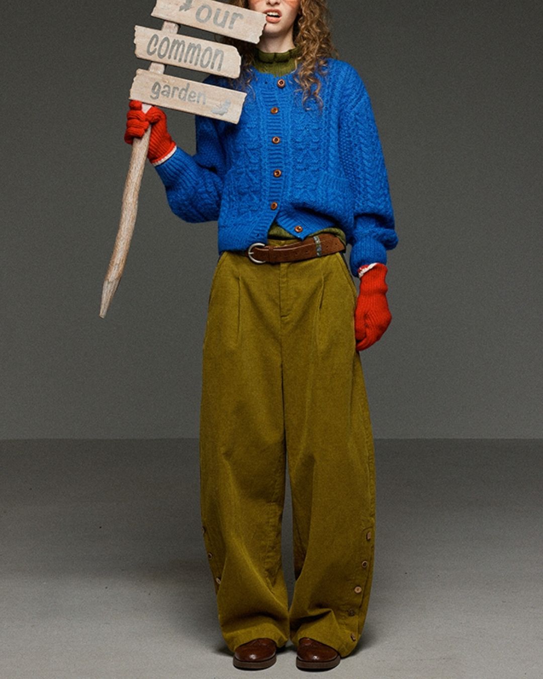 Corduroy Floral  Wide Pants　PT028
