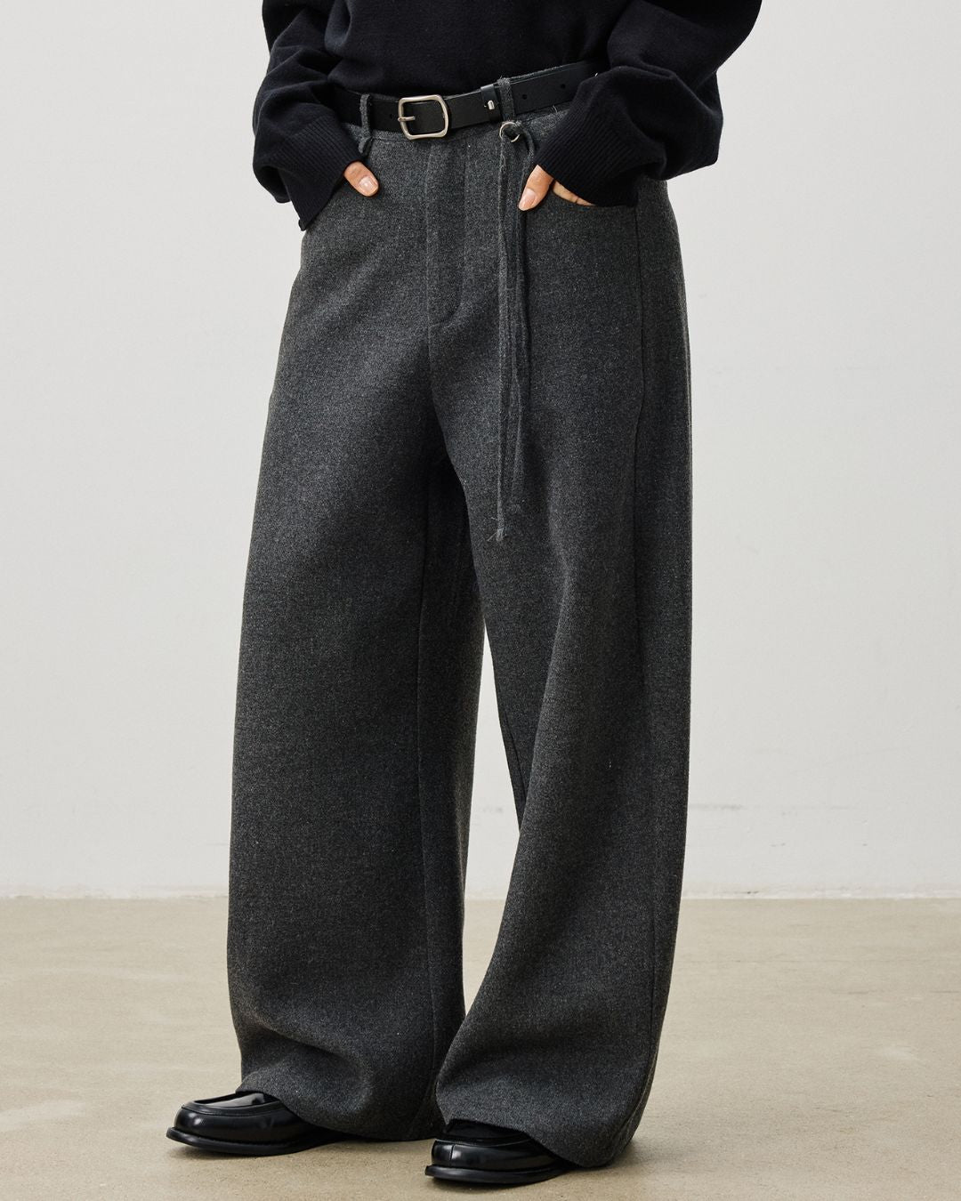 String-decorated Wool Wide Pants　PT022