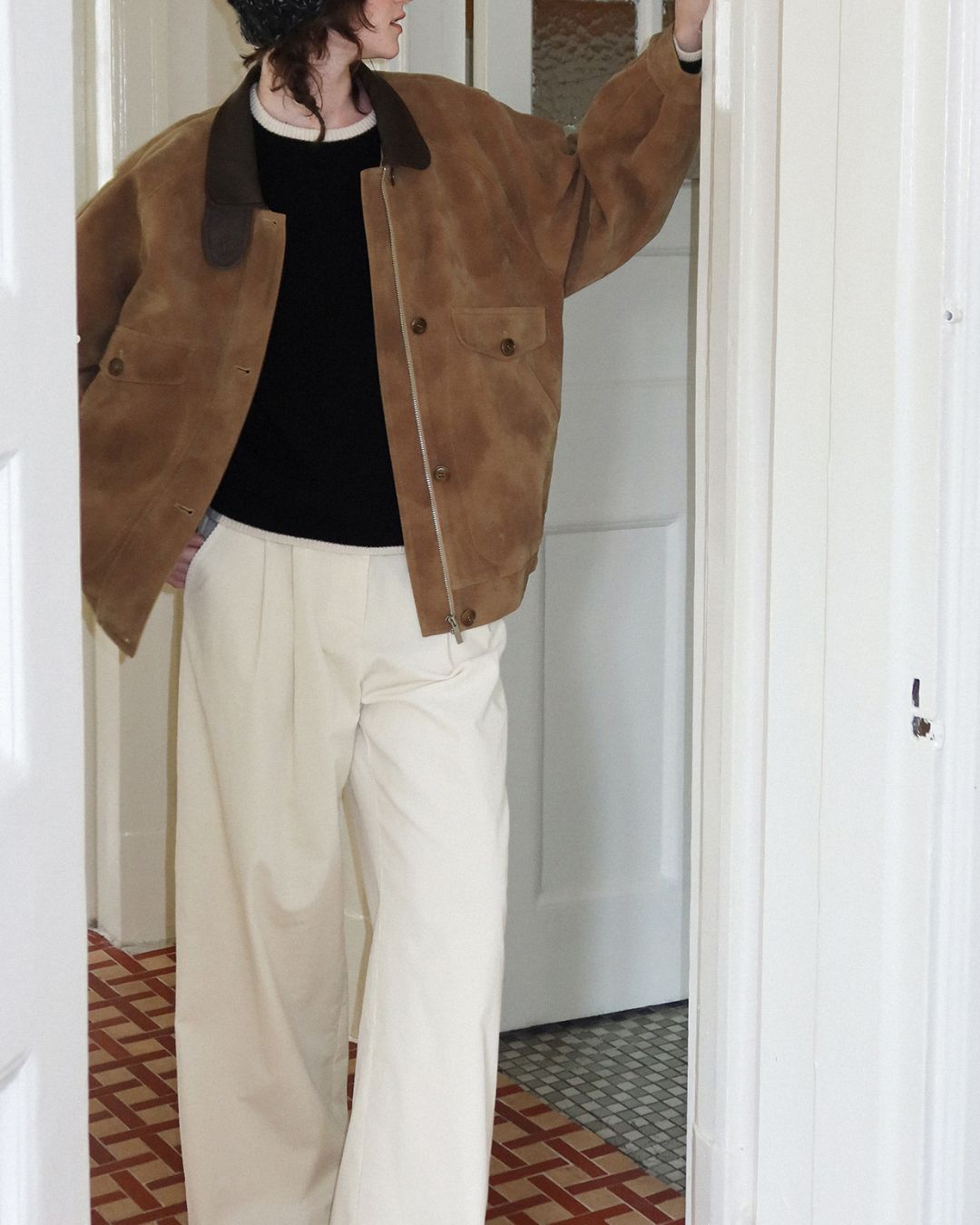 Leather Collar Suede Jacket　JK028