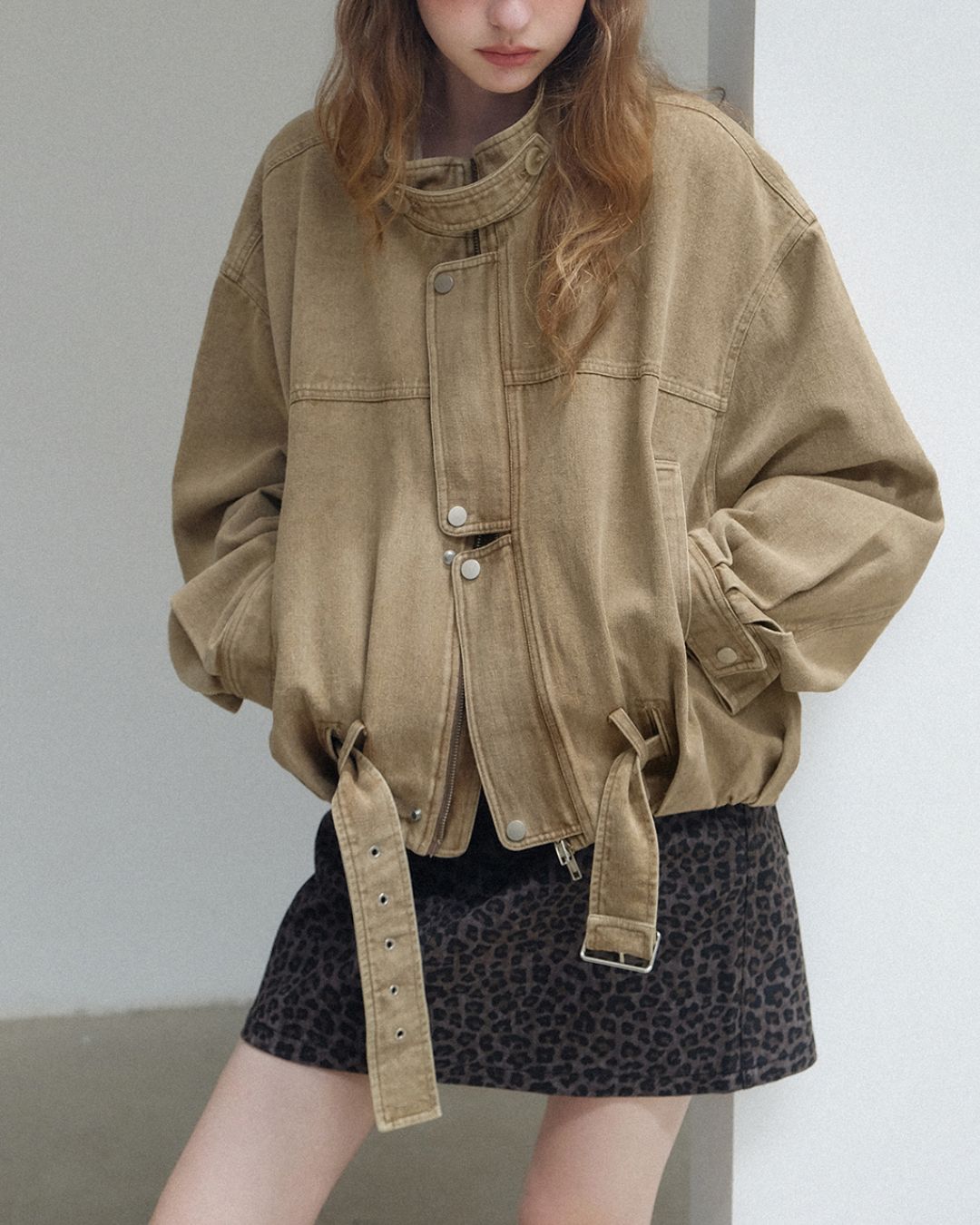 Belted Denim Cropped Jacket　JK026