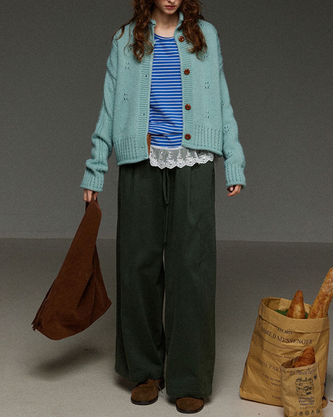 Drawstring Tuck Wide Denim Pants　DP011