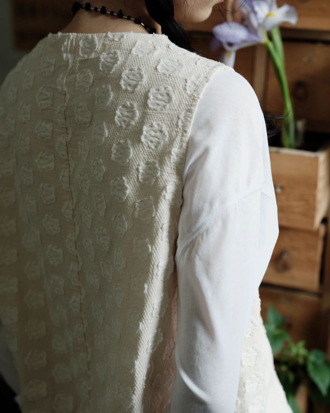 Cotton Linen Jacquard Peplum Vest　VT017
