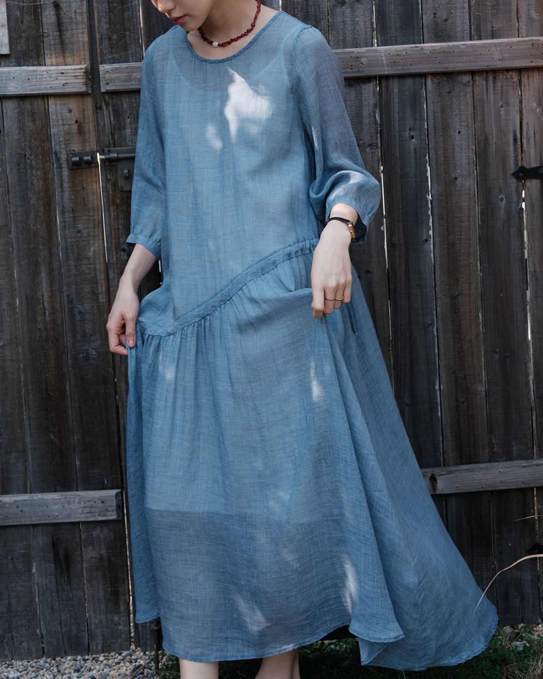 Ramie Drawstring A-Line Dress　OP005