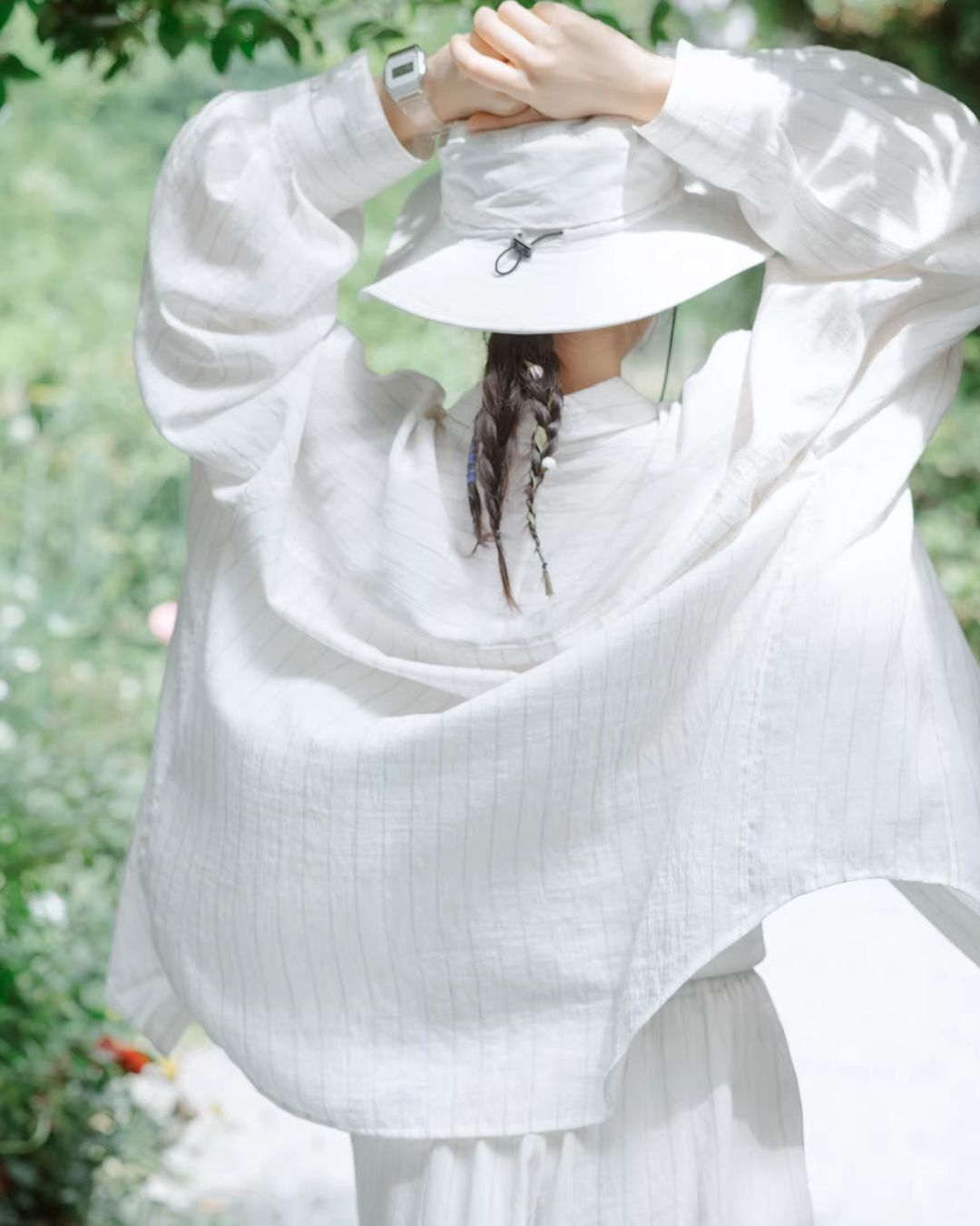 Linen Blend Oversized Striped Shirt　LS064
