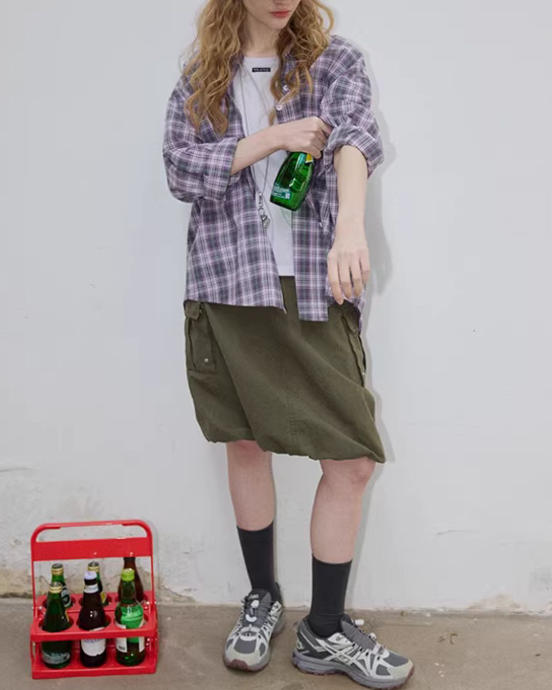 Light Purple Relaxed Check Shirt　LS069