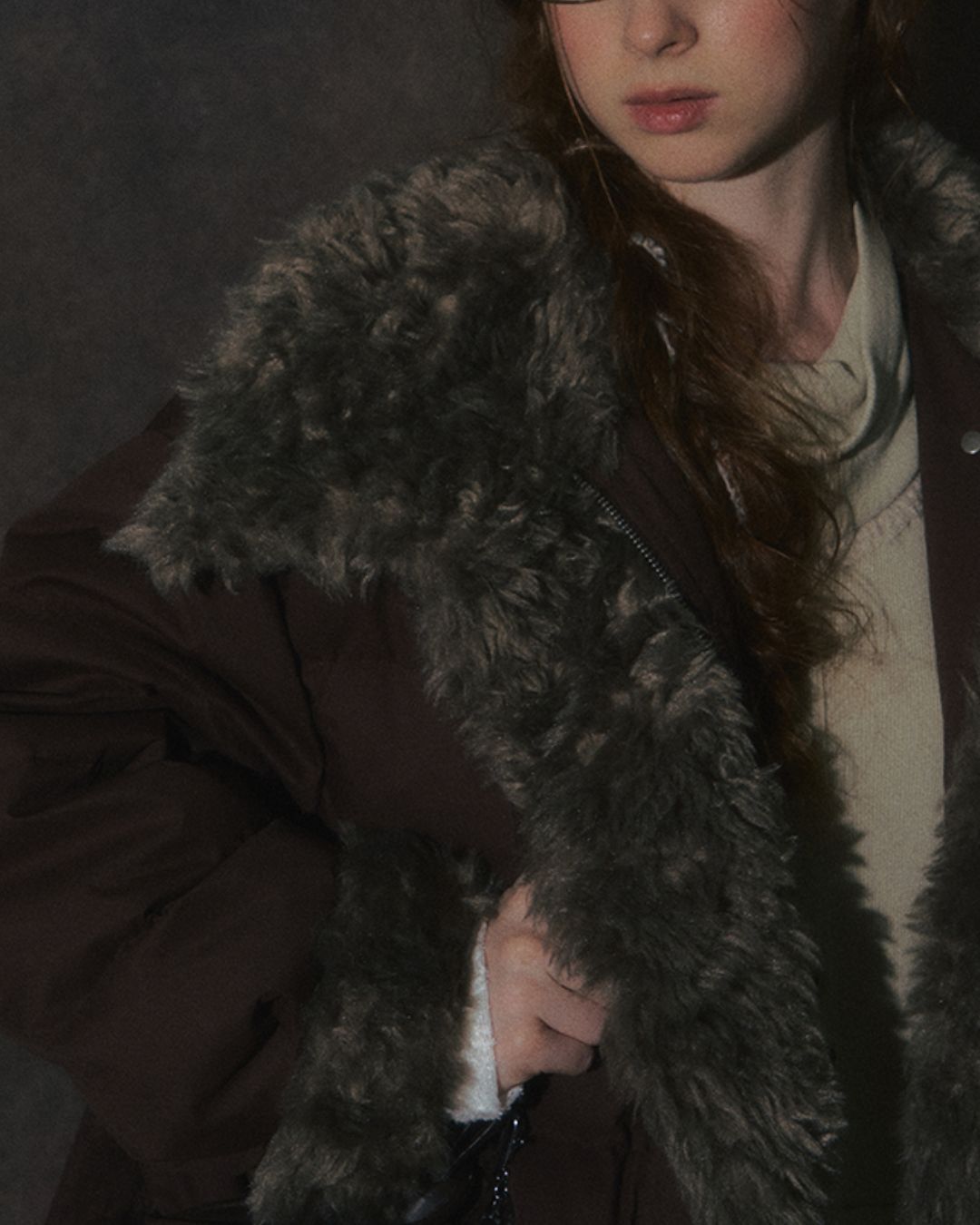 Asymmetrical Fur Short Down Jacket　JK065