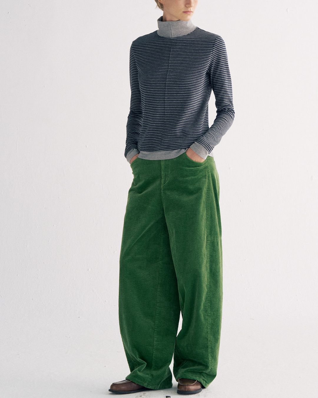 Color Block Faux Layer High Neck Knit　KN083