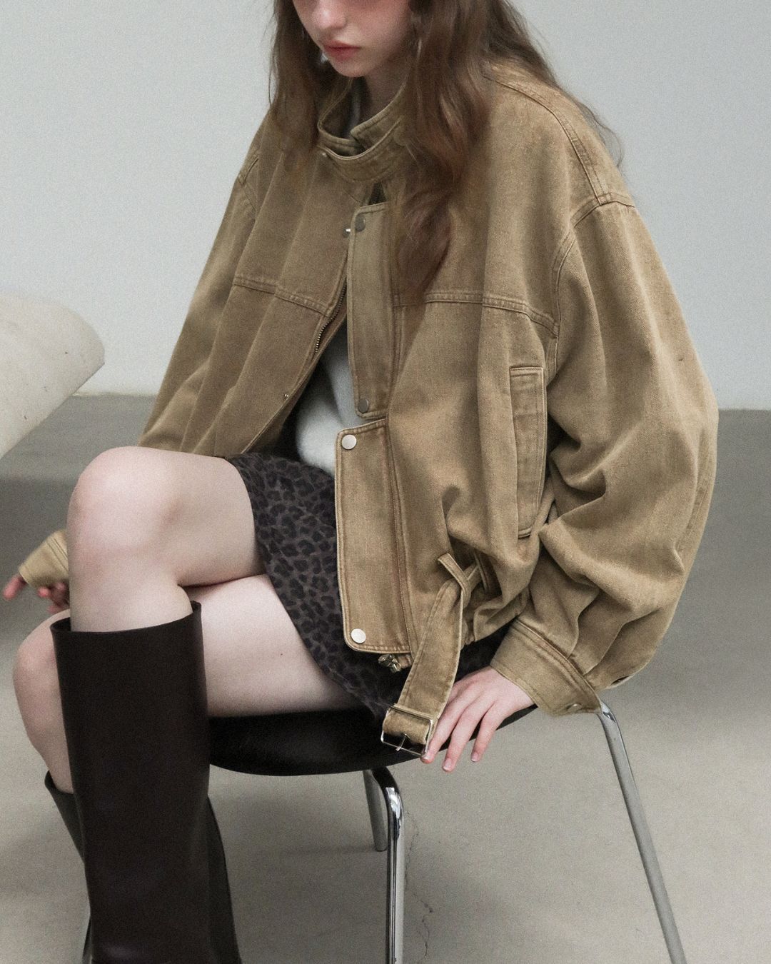 Belted Denim Cropped Jacket　JK026