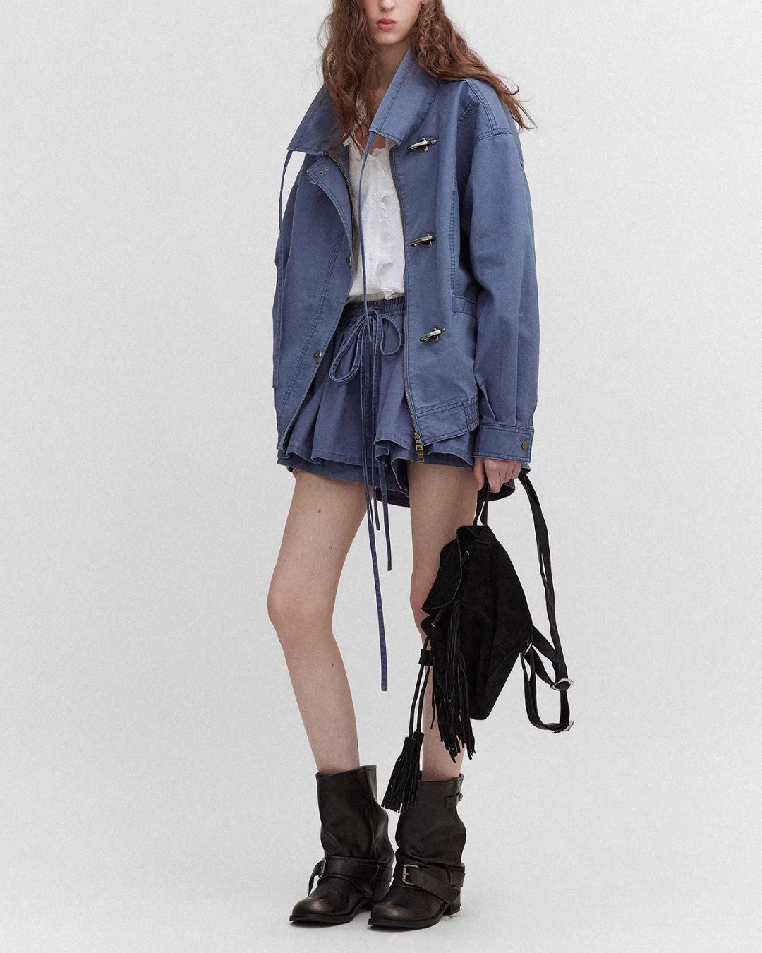 Vintage Metal Button Denim Jacket & Gathered Shorts　JK090