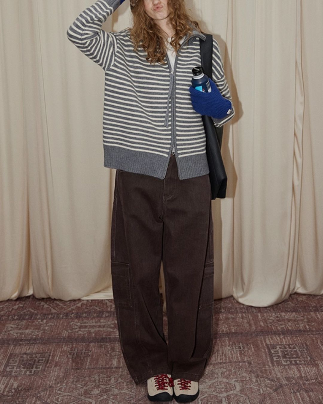 Double-Zip Border Knit Cardigan　KN043