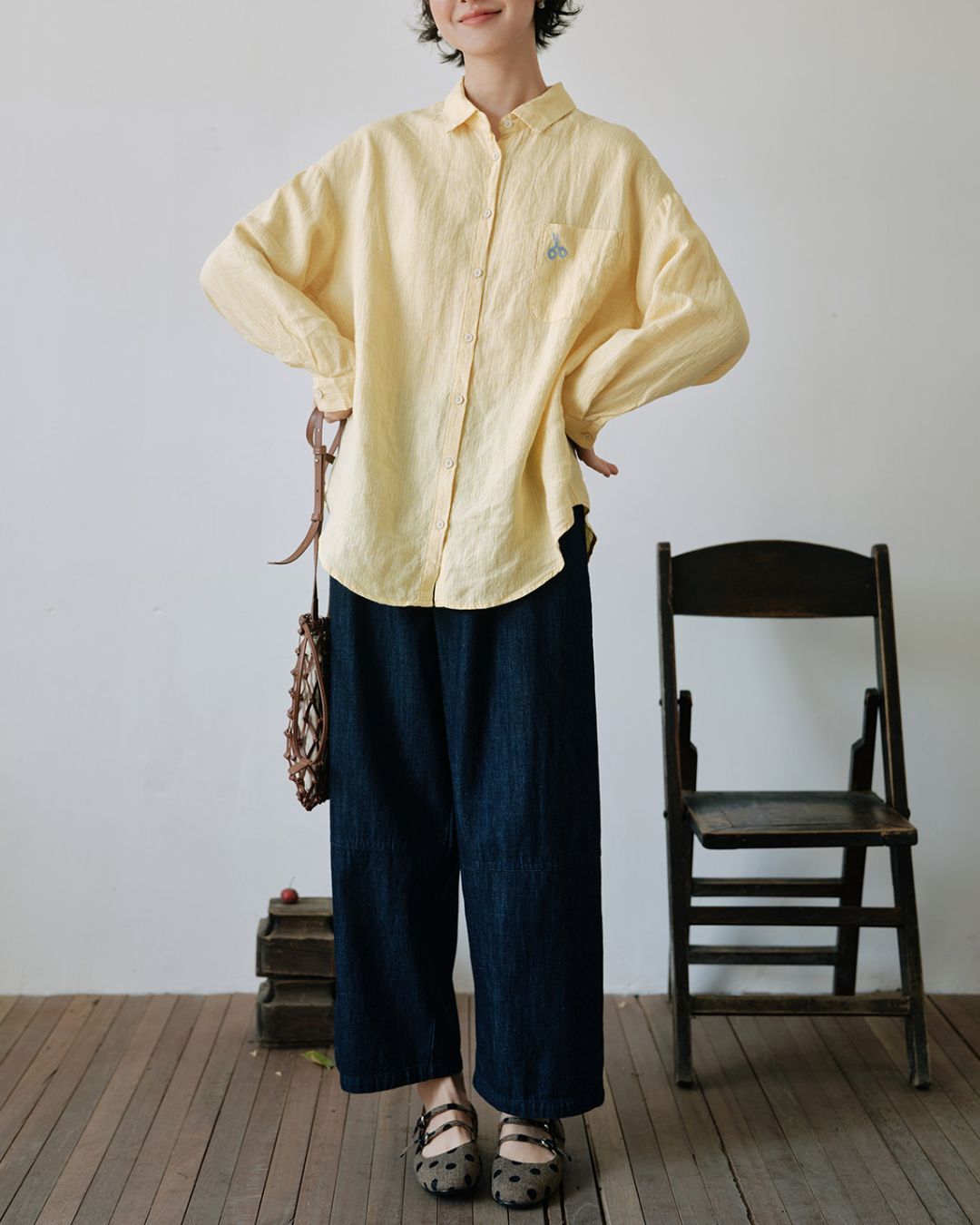 Drop Shoulder Striped Linen Shirt　LS042