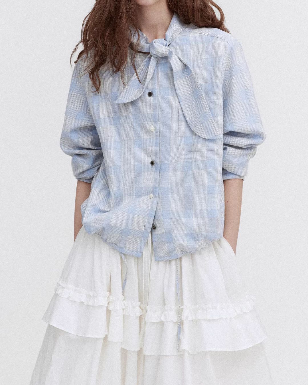 Bow Tie Ribbon Check Shirt　LS068
