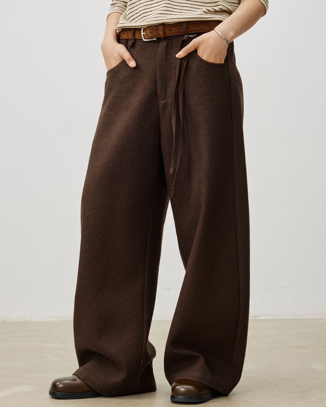 String-decorated Wool Wide Pants　PT022