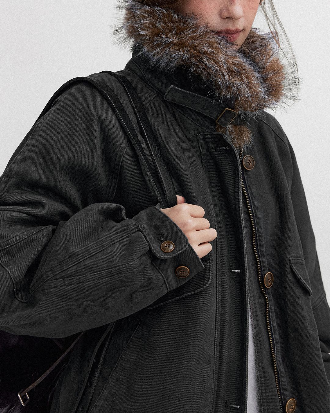 Fur Collar Padded Denim Jacket　JK058