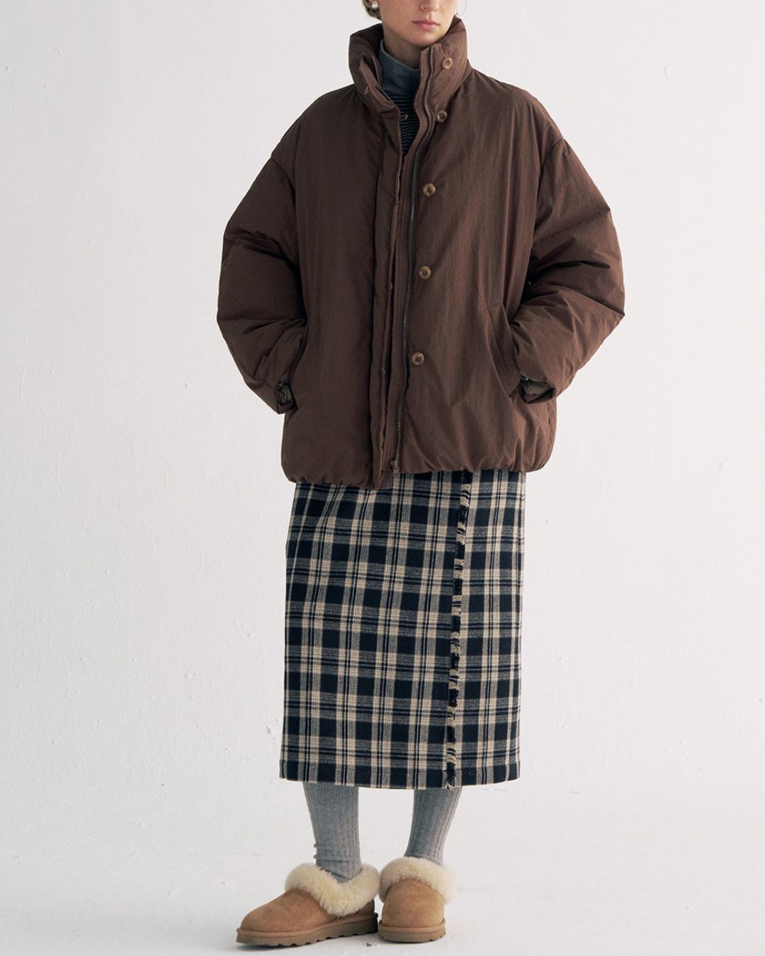 White Duck Down Gathered Jacket　JK079