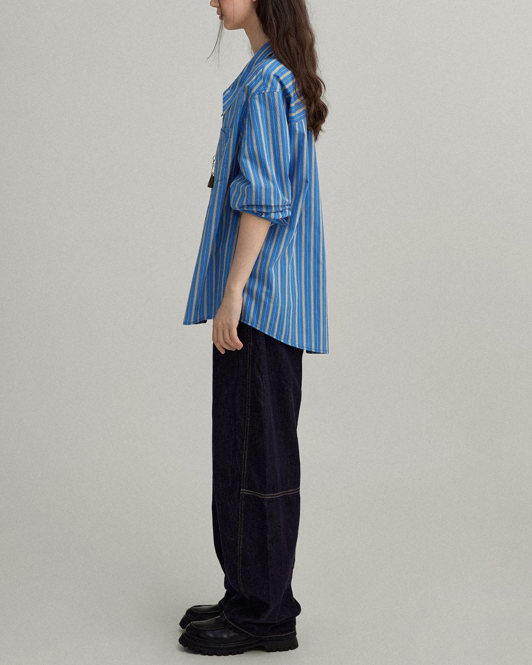 Double Zipper Striped Shirt　LS014