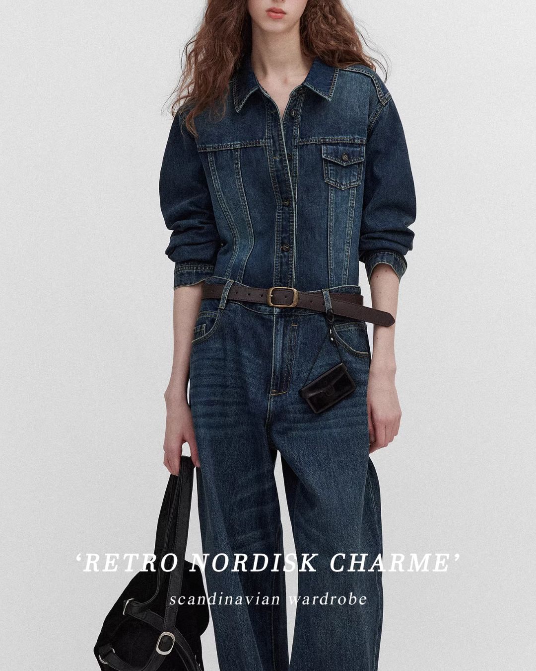 Washed Denim Shirt Jacket & Wide Denim Pants　JK091