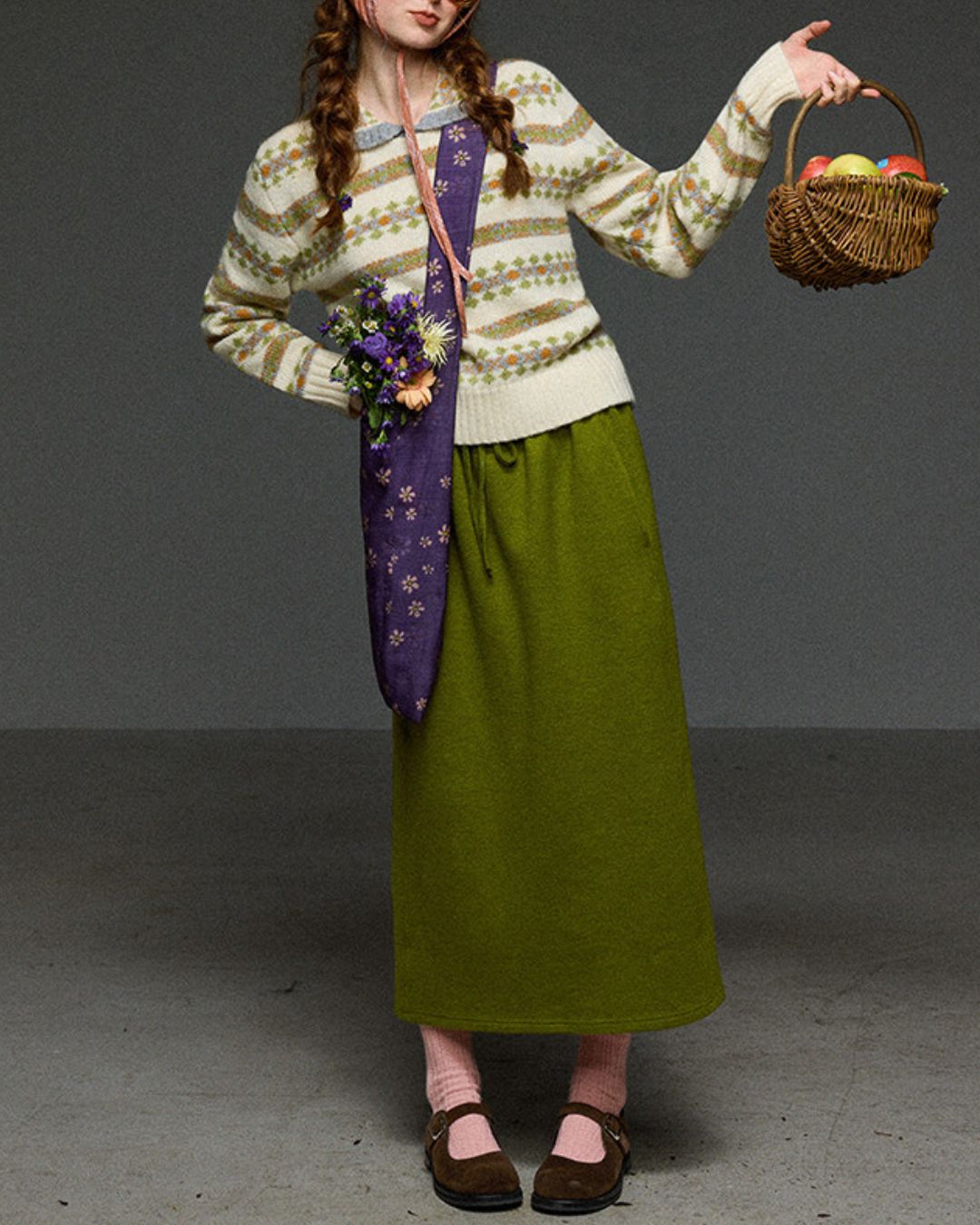 Retro Border Peter Pan Collar Jacquard Sweater　KN106