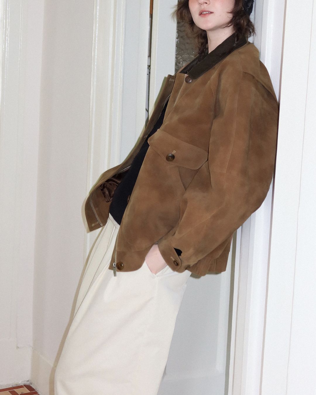 Leather Collar Suede Jacket　JK028