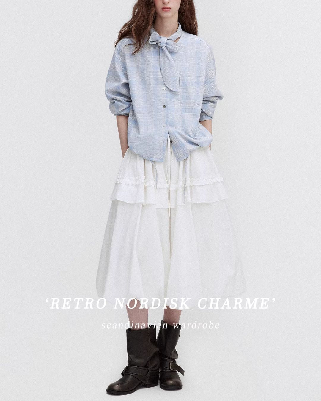 Bow Tie Ribbon Check Shirt　LS068