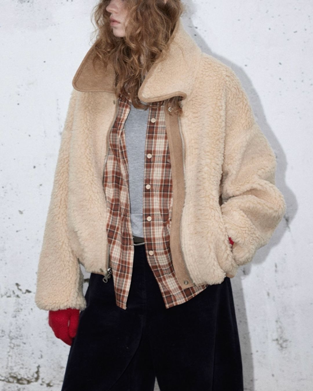 Reversible Boa Big Collar Jacket　JK055