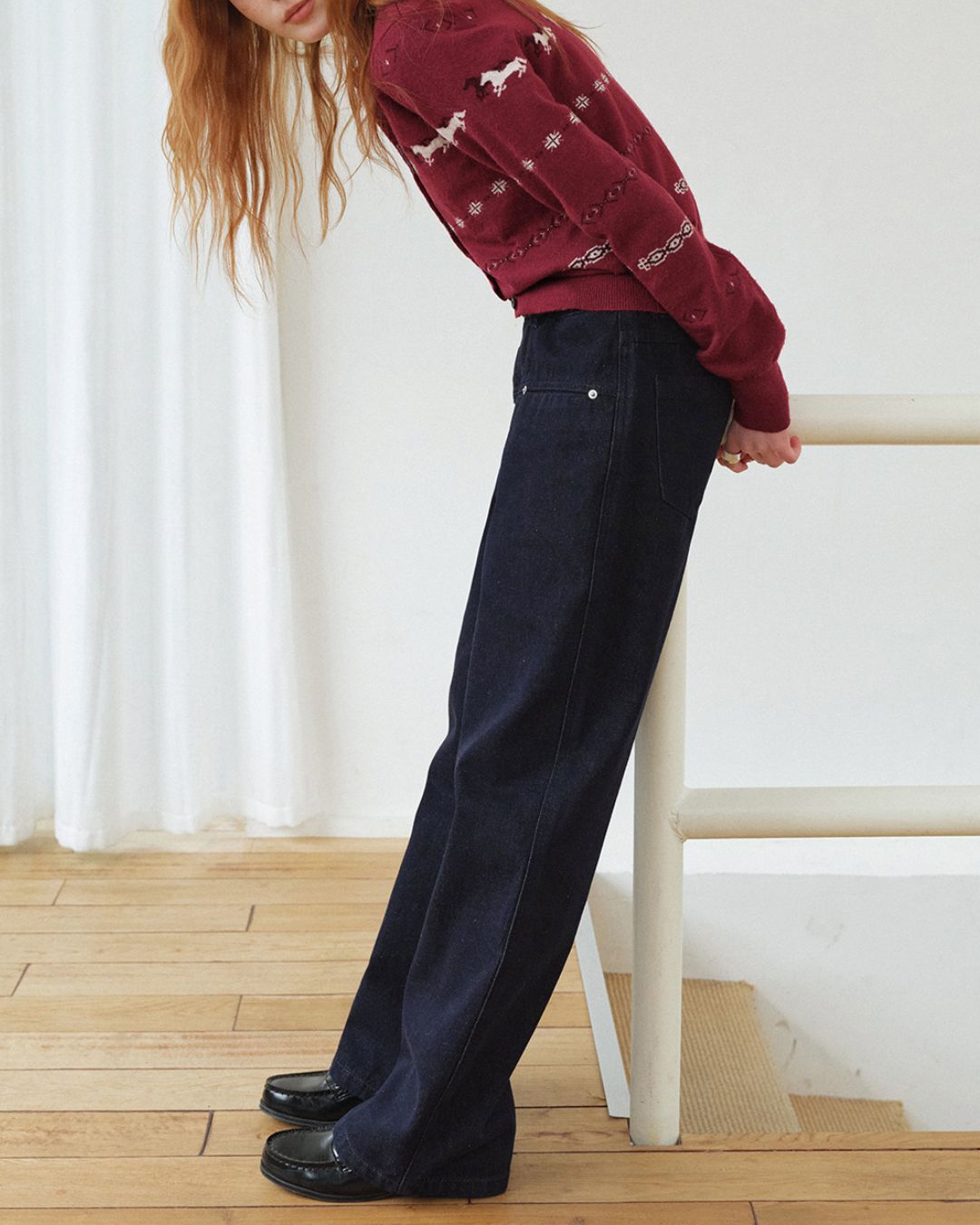 Pony Jacquard Crew Neck Knit Cardigan　KN097
