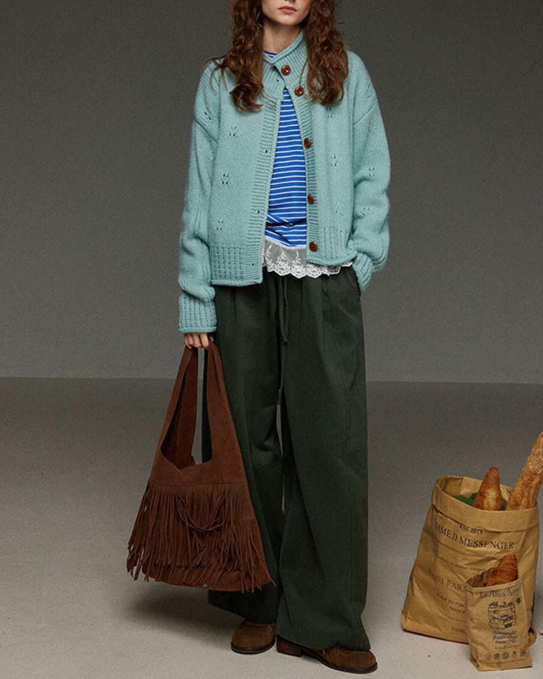 Drawstring Tuck Wide Denim Pants　DP011