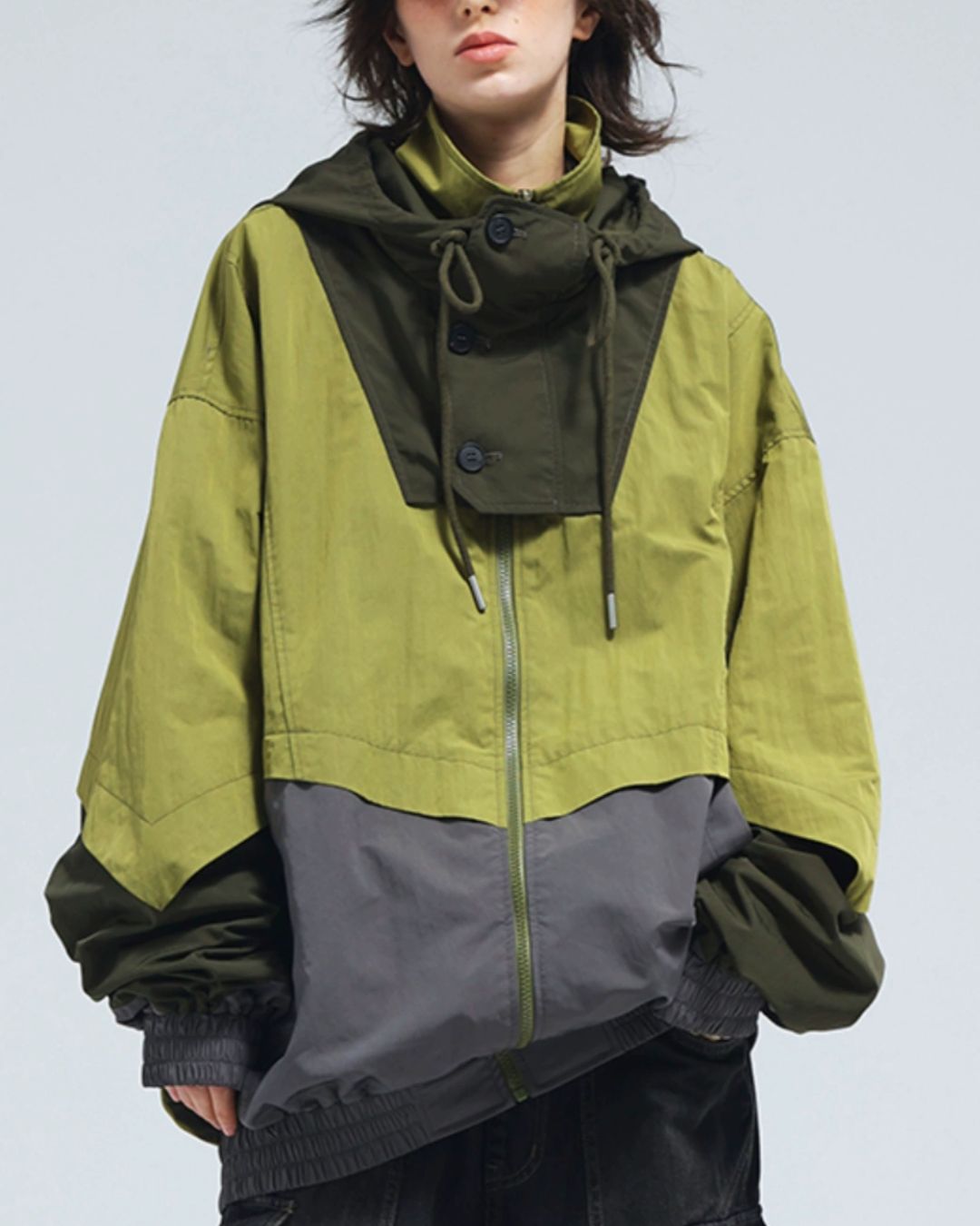 Oversized Colorblock Nylon Jacket　JK072