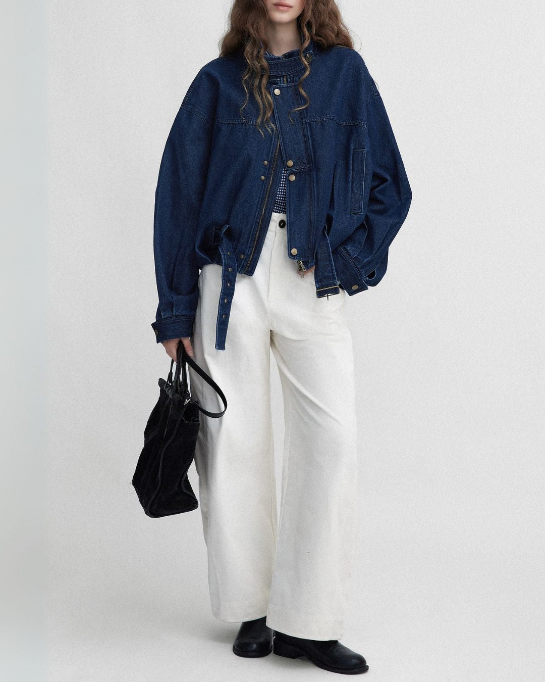 Belted Denim Cropped Jacket　JK026