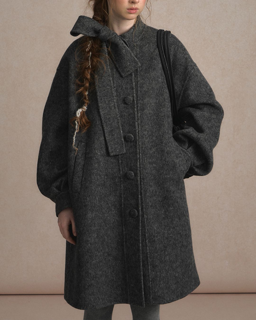 Bow-tied Pleated Cuff Wool Coat　CT026