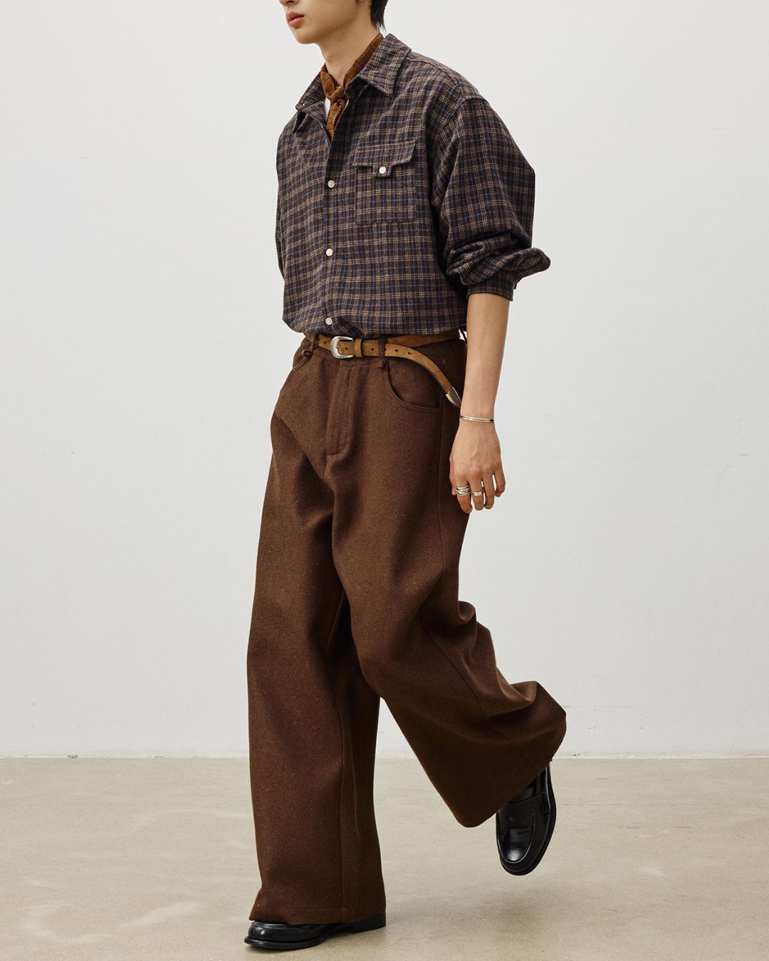 String-decorated Wool Wide Pants　PT022