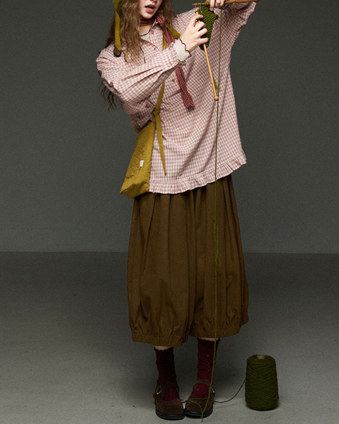 Pink Checked Ruffle Shirt　LS027