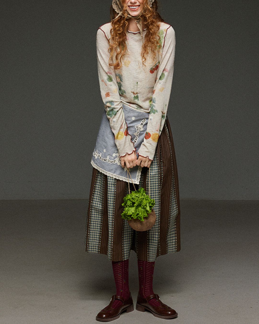 Check And Striped Contrast Color Skirt　SK007