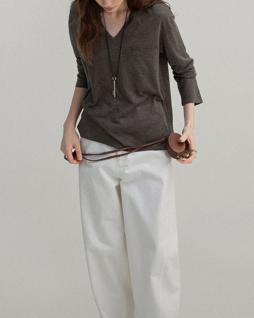 Natural Linen V-neck T-shirt　LT003