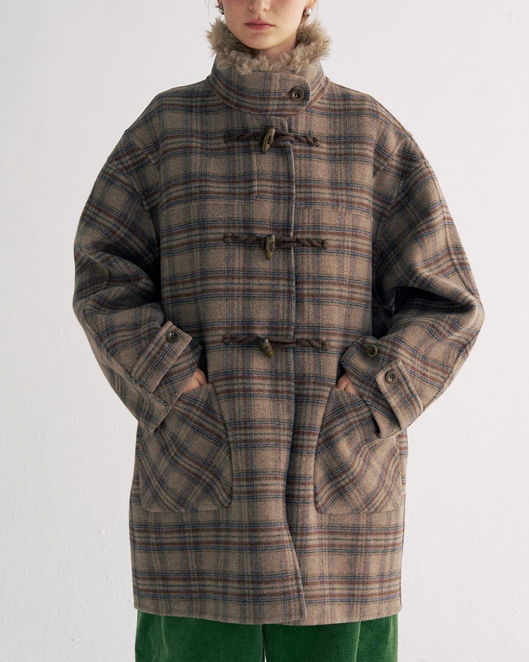 Stand Collar Duffle Check Coat　CT031