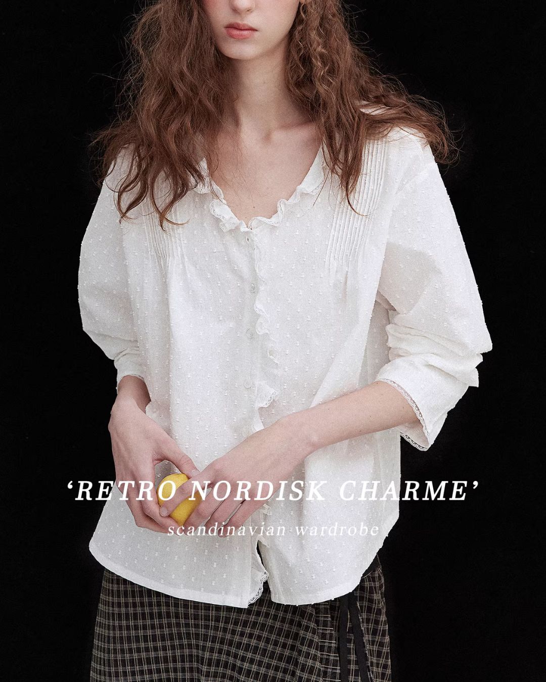 Frilled V-neck Lace Embroidered Shirt　LS067