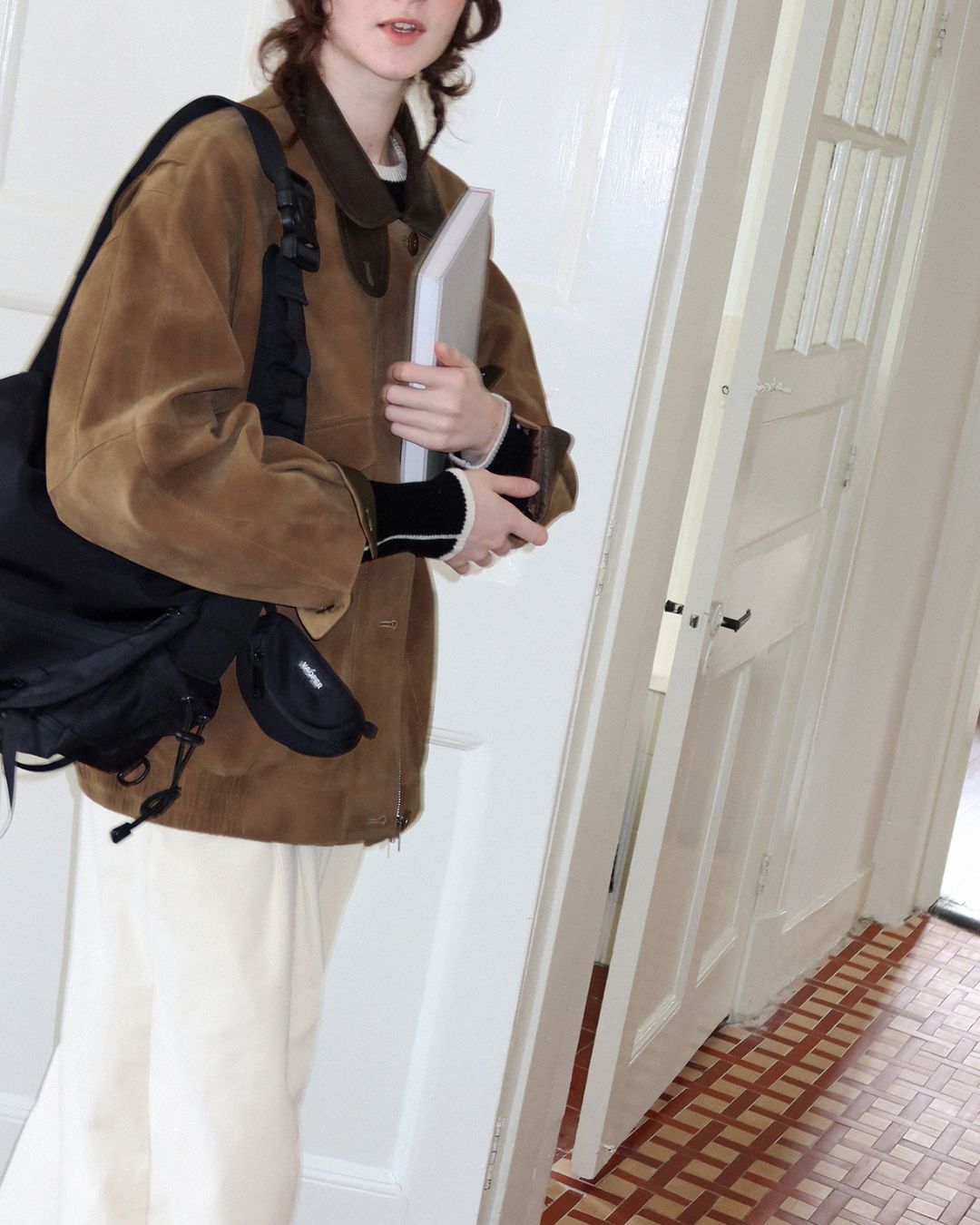 Leather Collar Suede Jacket　JK028