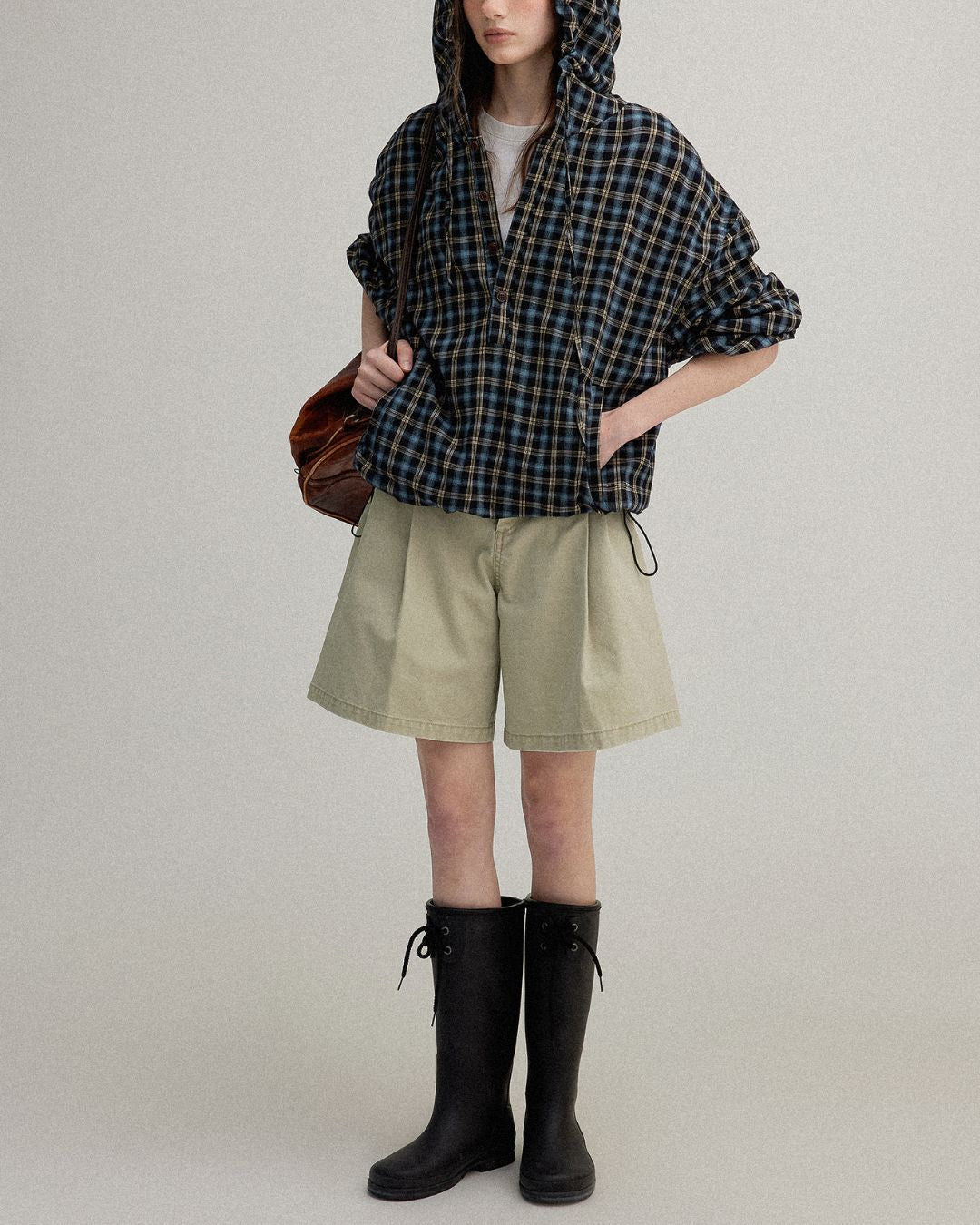 Striped ＆ Checked Hooded Shirt　LS010